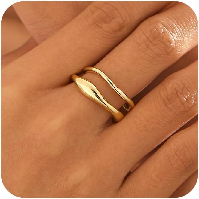 SELFROSE Store Rings for Women,Dainty Ring Set 14K Gold Plated Thumb Rings Non Tarnish Chunky Size 6-10 Gold Jewelry Gifts for Women - Image 1